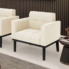 Poltrona Decorativa Karen Pés Fixo em Madeira Preto Veludo Bege G19 - Gran Belo