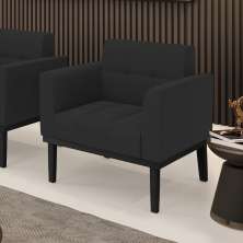 Poltrona Decorativa Karen Pés Fixo em Madeira Preto Veludo Preto G19 - Gran Belo