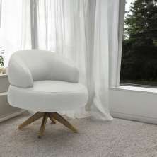 Poltrona Decorativa Katy Sala de Estar Base Giratória em Madeira Couro Off White G88 - Gran Belo