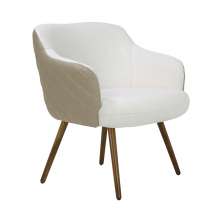 Poltrona Decorativa Kitana Pés Palito PU Sintético/Linho Bege/Branco - Gran Belo
