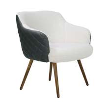 Poltrona Decorativa Kitana Pés Palito PU Sintético/Linho Cinza/Branco G15 - Gran Belo