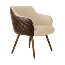 Poltrona Decorativa Kitana Pés Palito PU Sintético/Linho Marrom/Bege - Gran Belo