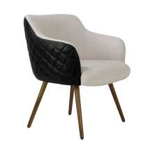 Poltrona Decorativa Kitana Pés Palito PU Sintético/Linho Preto/Areia G15 - Gran Belo
