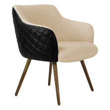 Poltrona Decorativa Kitana Pés Palito PU Sintético/Linho Preto/Bege G15 - Gran Belo