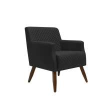 Poltrona Decorativa Nagoya Pés Madeira PU Sintético Preto G15 - Gran Belo
