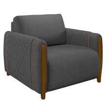 Poltrona Decorativa Pés Madeira Maceió Linho Chumbo G45 - Gran Belo