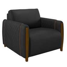 Poltrona Decorativa Pés Madeira Maceió PU Preto G45 - Gran Belo