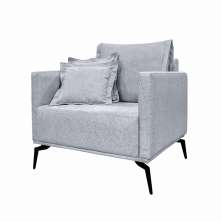 Poltrona Decorativa Pés em Aço Stagno Linho Cinza Rustico G63 - Gran Belo