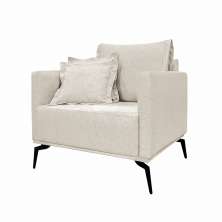Poltrona Decorativa Pés em Aço Stagno Linho Off White Rústico G63 - Gran Belo