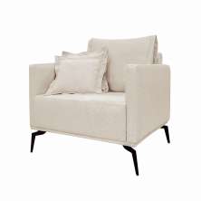Poltrona Decorativa Pés em Aço Stagno Linho Pérola G63 - Gran Belo