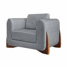 Poltrona Decorativa Pés em Madeira Buzz Linho Cinza G63 - Gran Belo