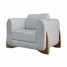 Poltrona Decorativa Pés em Madeira Buzz Linho Cinza Rustico G63 - Gran Belo