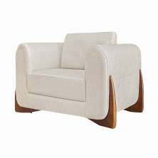 Poltrona Decorativa Pés em Madeira Buzz Linho Off White Rústico G63 - Gran Belo