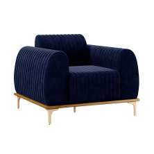 Poltrona Decorativa Sala de Estar Base de Madeira Euro Veludo Azul Marinho G15 - Gran Belo