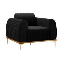 Poltrona Decorativa Sala de Estar Base de Madeira Euro Veludo Preto G15 - Gran Belo