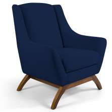 Poltrona Decorativa Sala de Estar Base de Madeira Naomi Veludo Azul Oxford G15 - Gran Belo