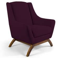 Poltrona Decorativa Sala de Estar Base de Madeira Naomi Veludo Roxo Grape - Gran Belo