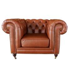 Poltrona Decorativa Sala de Estar Chesterfield Duo Couro Conhaque Brilho G40 - Gran Belo