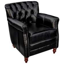 Poltrona Decorativa Sala de Estar Níger Pés Madeira Couro Preto G58 - Gran Belo