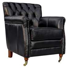 Poltrona Decorativa Sala de Estar Níger Pés Príncipe Couro Preto - Gran Belo