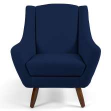 Poltrona Decorativa Sala de Estar Pés de Madeira Naomi Veludo Azul Oxford G15 - Gran Belo