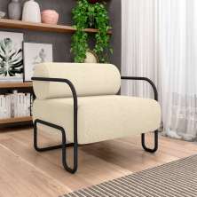 Poltrona Decorativa Sala de Estar Polatsk Base Industrial de Ferro Bouclê Bege G33 - Gran Belo