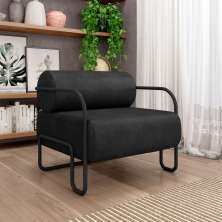 Poltrona Decorativa Sala de Estar Polatsk Base Industrial de Ferro PU Preto G33 - Gran Belo