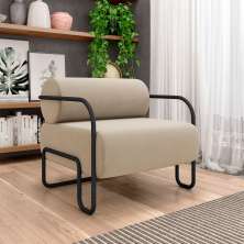Poltrona Decorativa Sala de Estar Polatsk Base Industrial de Ferro Veludo Bege G33 - Gran Belo