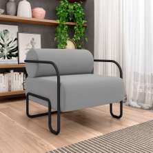 Poltrona Decorativa Sala de Estar Polatsk Base Industrial de Ferro Veludo Cinza Claro G33 - Gran Belo