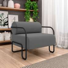 Poltrona Decorativa Sala de Estar Polatsk Base Industrial de Ferro Veludo Cinza G33 - Gran Belo