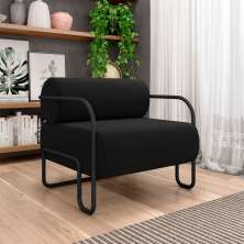 Poltrona Decorativa Sala de Estar Polatsk Base Industrial de Ferro Veludo Preto G33 - Gran Belo