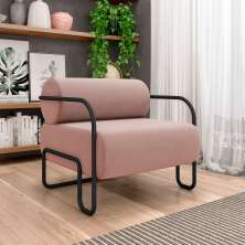 Poltrona Decorativa Sala de Estar Polatsk Base Industrial de Ferro Veludo Rosê G33 - Gran Belo