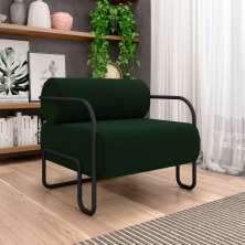 Poltrona Decorativa Sala de Estar Polatsk Base Industrial de Ferro Veludo Verde G33 - Gran Belo