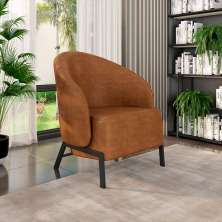 Poltrona Decorativa Sala de Estar kenya Pés em Ferro Pu Preto/Caramelo G33 - Gran Belo