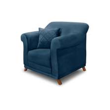 Poltrona Decorativa com 1 Almofada Armstrong Veludo Azul Marinho G63 - Gran Belo