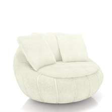 Poltrona Giratória Sala de Estar com Almofadas Afrodite Off White Bouclê G45 - Gran Belo