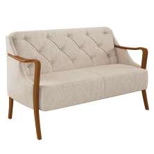 Poltrona Namoradeira Decorativa 2 Lugares Braços em Madeira Hand Linho Bege G45 - Gran Belo