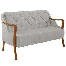 Poltrona Namoradeira Decorativa 2 Lugares Braços em Madeira Hand Linho Cru G45 - Gran Belo