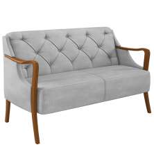 Poltrona Namoradeira Decorativa 2 Lugares Braços em Madeira Hand Veludo Cinza G45 - Gran Belo