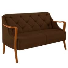 Poltrona Namoradeira Decorativa 2 Lugares Braços em Madeira Hand Veludo Marrom G45 - Gran Belo