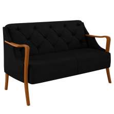 Poltrona Namoradeira Decorativa 2 Lugares Braços em Madeira Hand Veludo Preto G45 - Gran Belo