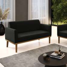Poltrona Namoradeira Decorativa Isabella Pés Fixo em Madeira Castanho Suede Preto G19 - Gran Belo