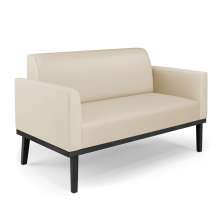 Poltrona Namoradeira Decorativa Isabella Pés Fixo em Madeira Preto PU Bege G19 - Gran Belo