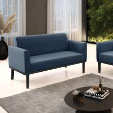 Poltrona Namoradeira Decorativa Isabella Pés Fixo em Madeira Preto Suede Azul Marinho G19 - Gran Belo
