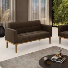Poltrona Namoradeira Decorativa Karen Pés Fixo em Madeira Castanho Suede Marrom 19 - Gran Belo