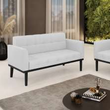Poltrona Namoradeira Decorativa Karen Pés Fixo em Madeira Preto Linho Cinza G19 - Gran Belo