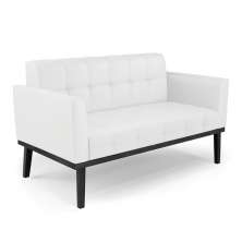 Poltrona Namoradeira Decorativa Karen Pés Fixo em Madeira Preto PU Branco G19 - Gran Belo