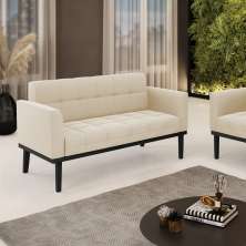Poltrona Namoradeira Decorativa Karen Pés Fixo em Madeira Preto Suede Bege G19 - Gran Belo