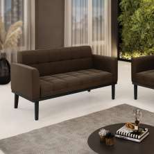 Poltrona Namoradeira Decorativa Karen Pés Fixo em Madeira Preto Suede Marrom 19 - Gran Belo