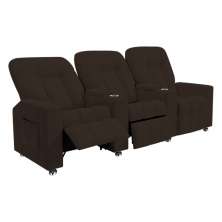 Poltrona Reclinável 3 lugares para Sala de Cinema Pequim Veludo Marrom G23 - Gran Belo
